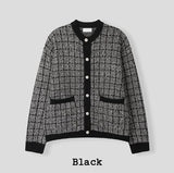 Noir Tweed Pocket Round Cardigan