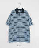 [BAONHAUS] AANS Stripe Rugby Collar Short Sleeve Tee