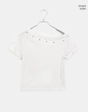 Sasha Stud Rivet Unbalanced Off-Shoulder Short Sleeve T-Shirt
