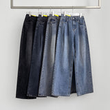 Pin Tuck Banding Casual Long Wide Washing Denim Pants