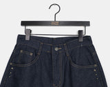 DB Studded Chin Pocket Balloon Fit Wide Denim Long Pants