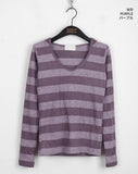 Tutu Stripe U Neck Slim Hood Long Sleeve T-Shirt