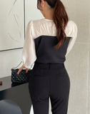 Niaki see-through color matching three quarter length blouse