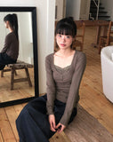 [MADE] Newbe Lace Point Button Ribbed Long Sleeve T-Shirt