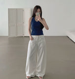 Halterneck Solid Cotton Blend Basic Fit Sleeveless