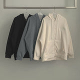 Loose Fit Two-Way Soft Embroidered Hood Zip-Up