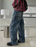 Bone Dirty Paint Damage Carpenter Denim Pants