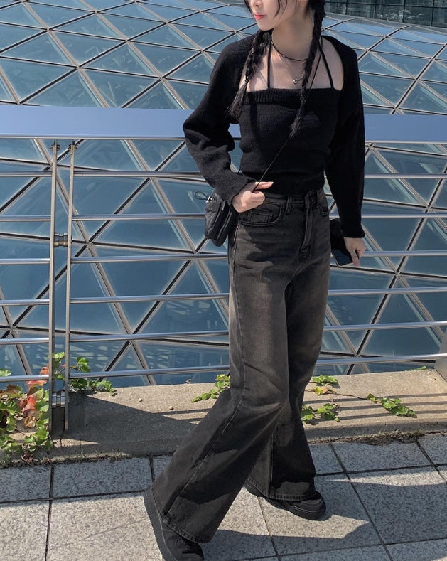 【Anyone more】Uku Wash Denim Wide Pants Anyone more (エニワンモア) - ウクウォッシュデニムワイド