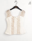 Kilreu Flower Jacquard Color Matching Ribbon Sleeveless Blouse