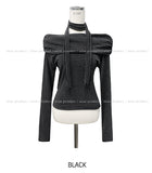 [Muffler set] Ray off-shoulder single-breasted long-sleeved