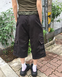 Toa Adjust Button Washing Pin Tuck Cargo Bermuda Pants