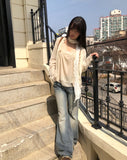 Fan-on Pendant Round Knit Crop Cardigan