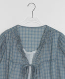 Temuk Check Frill Short Sleeve Blouse