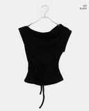 Hikin Unbalanced Off-shoulder Drape Shirring Strap Sleeveless
