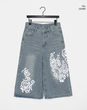 Davin printed denim washed Bermuda pants