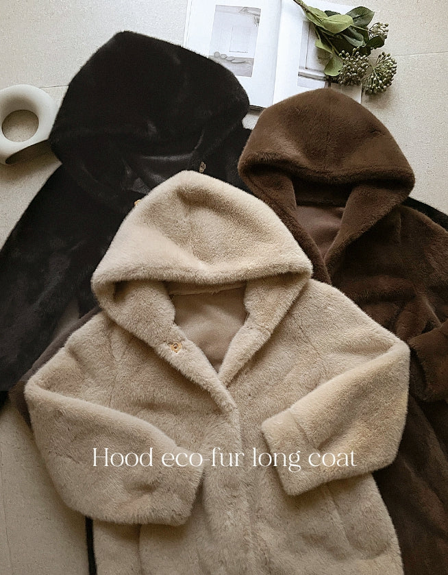 Newber Eco Fur Hooded Long Coat