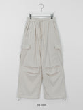 [unisex] Kakoni banding string corduroy wide parachute cargo pants