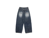 Quart Brushed Deep Blue Denim Washing Wide Pants