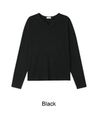 Elo Waffle Slit Neck Long Sleeve