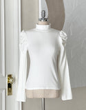 [Spanjjangjjang] Keppel Shirring Half-Neck Fleece T-Shirt