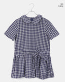 Purip Ribbon Strap Round Collar Check Mini One-Piece Dress