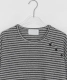 Bea Diagonal Henley Neck Stripe Long Sleeve Tee