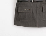 [belt set] Even Stitch Pocket Cargo Cotton Mini Skirt