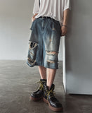 Broing damage bermuda denim pants