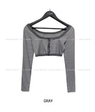 Button Stripe Mini Crop Long Sleeves