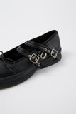 Ribbon twin buckle mary jane shoes