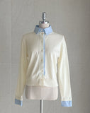 Rieple Color Matching Shirt Collar Knit Cardigan