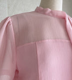 Melania See-Through Ribbon Tie Blouse