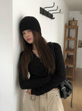 Brim brushed wrap button hoodie