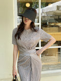 Ennis Pleated Wrap Strap Long One Piece
