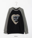 Hoshino Heart Printing Ribbed Raglan Sweatshirt