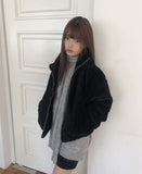 Dren quilted fur color matching zip-up jumper