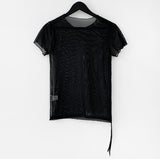 Flap mesh see-through shirring tee