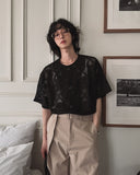 Suo crochet punching knitwear half shirt