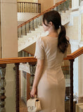 Mons Notch Drape Shirring Short Sleeve One Piece