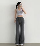 Back Embroidery Point Semi Bootcut Banding Pants