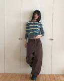 Runley Striped Shibori Round Neck Long Sleeve Cardigan