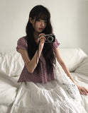 Epu Check Short Sleeve Seersucker Blouse