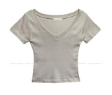 [U-BASIC] Soft cotton V-neck cropped T-shirt