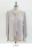 Lillian Pintuck Sleeve Chiffon Tie Blouse