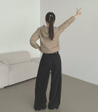 Brushed Corduroy Hem Snap Cut Pin Tuck Adjust Wide Balloon Pants