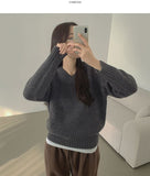 V-Neck Shirring Loose Fit Daily Knit