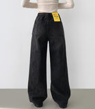 Vertical Cut Line Wide Denim Pants