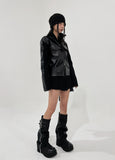 [LANARCH] Amber Leather Pocket Neck Zip-Up