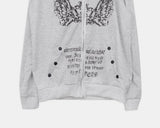 Hummus Lettering Print Stripe Color Matching Snap Button Long Sleeve Hood Zip-Up