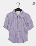 Two-Win Stripe Slim Fit Cropped Short-Sleeved Shirt